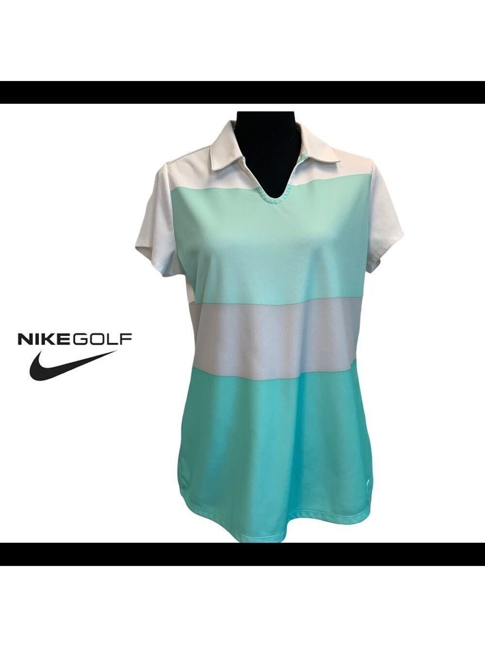 Nike Golf green white striped short sleeve polo shirt Sz L NWOT